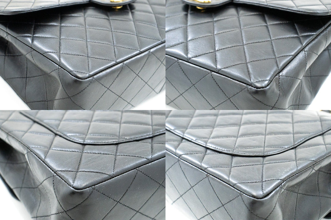 Top Quality Chanel Classic Large 11" Chain Shoulder Bag New Black Lambskin