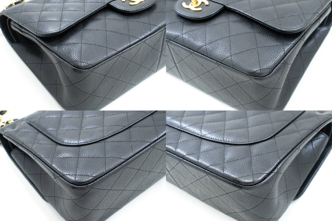 Top Quality Chanel Classic Large 11" Grained Calfskin Chain Shoulder Bag Black