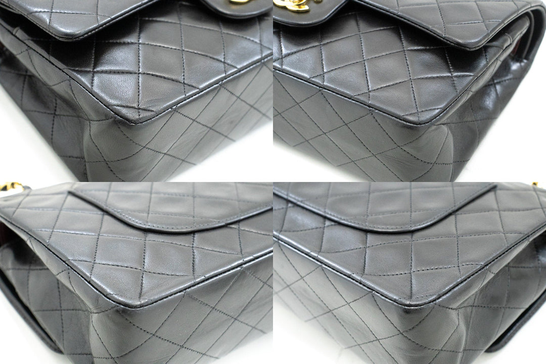Chanel Classic Double New 10" Chain Shoulder Bag Black Lambskin