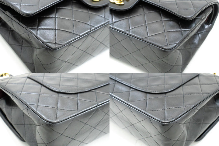 Chanel Classic Double New 10" Chain Shoulder Bag Black Lambskin