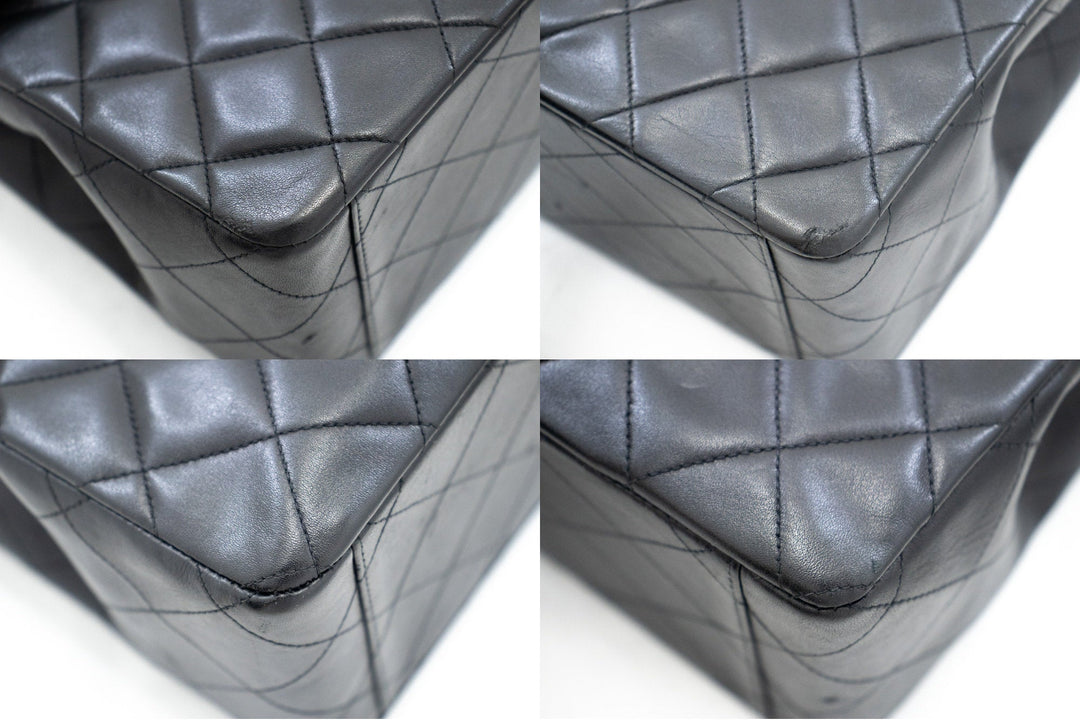 Chanel Classic Large 13" New Chain Shoulder Bag Black Lambskin