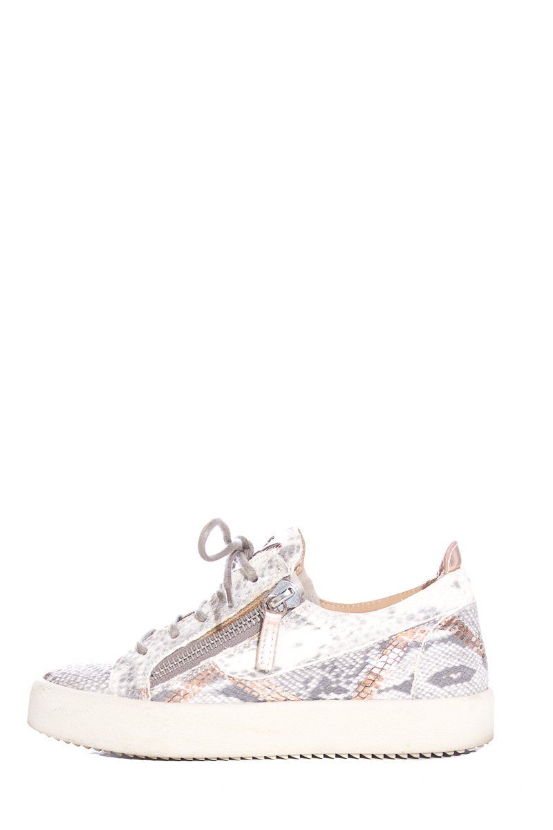 Giuseppe Zanotti Light Grey & Rose Gold Snake Embossed Sneakers SZ 37