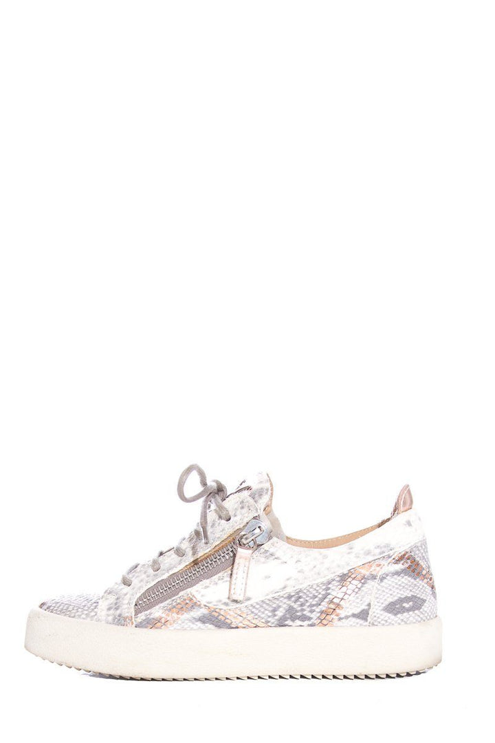 Giuseppe Zanotti Light Grey & Rose Gold Snake Embossed Sneakers SZ 37