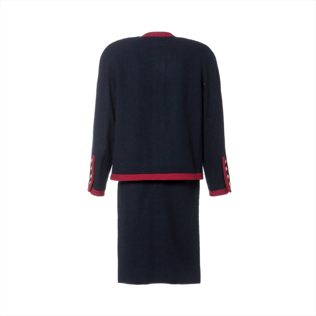 Top Quality Chanel Coconut Button Vintage Wool Setup 34  Navy x Red 20370 Wicker G Button