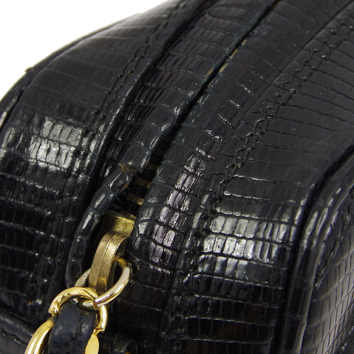 Top Quality Chanel * 1989-1991 Black Lizard Camera Bag Small Shoulder Bag