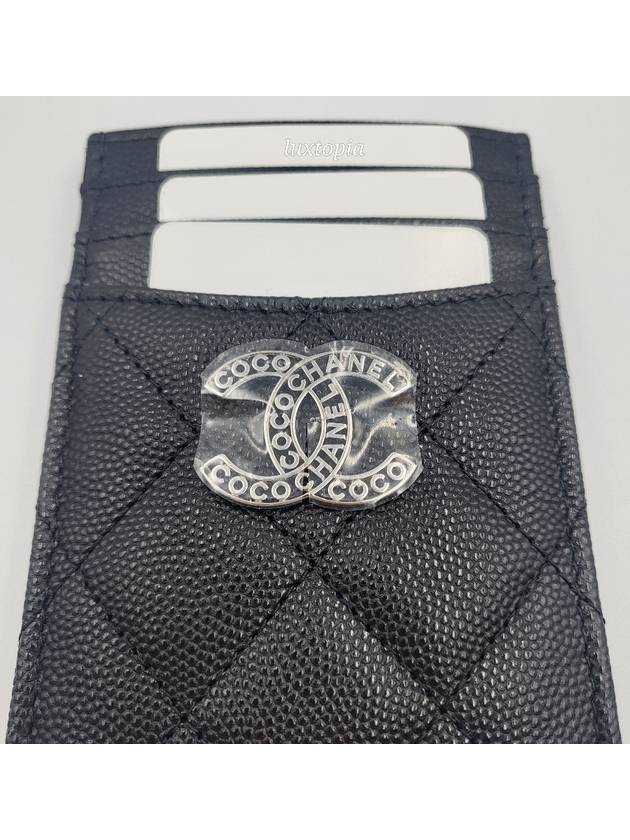 24P Coco Lettering CC Logo Card Slot Caviar Black AP3835 Chanel