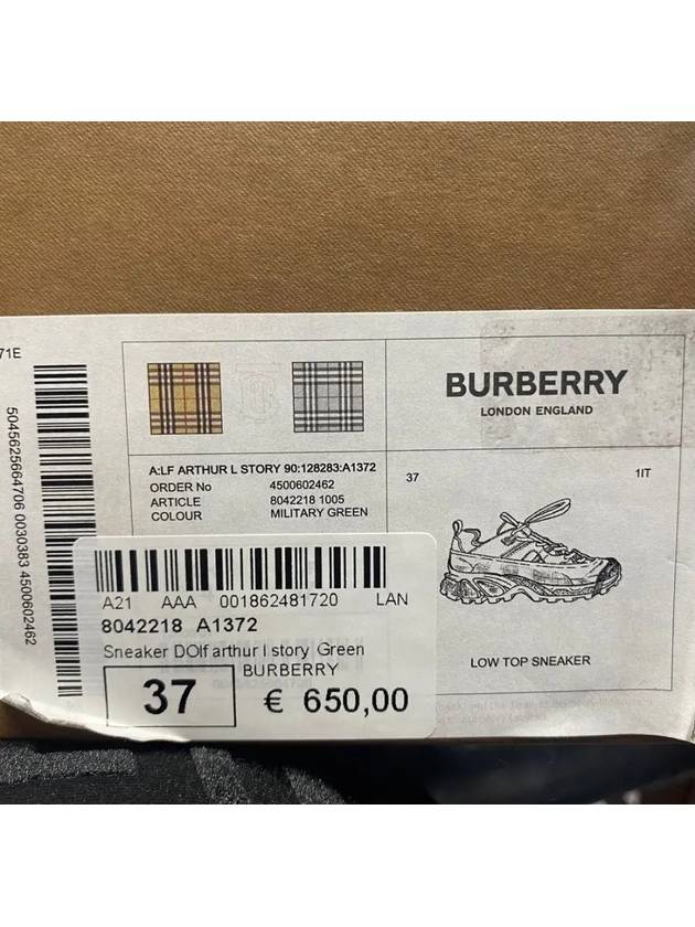 Burberry Arthur Check Cotton Low Top Sneakers Green
