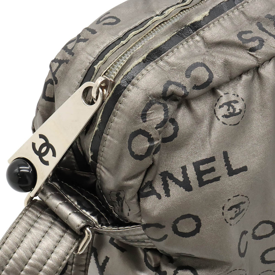 Top Quality Chanel Logo Shoulder Bag  Pochette Nylon Silver Black Silver A46531