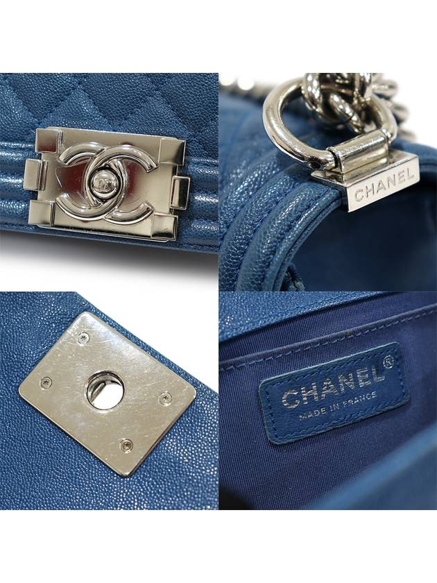 A67086 Blue Caviar Silver Boy Medium Flap Shoulder Bag No 29 Chanel