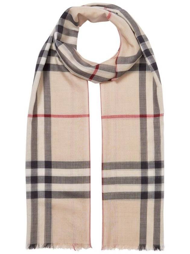 Burberry Check Lightweight Wool Silk Scarf Beige