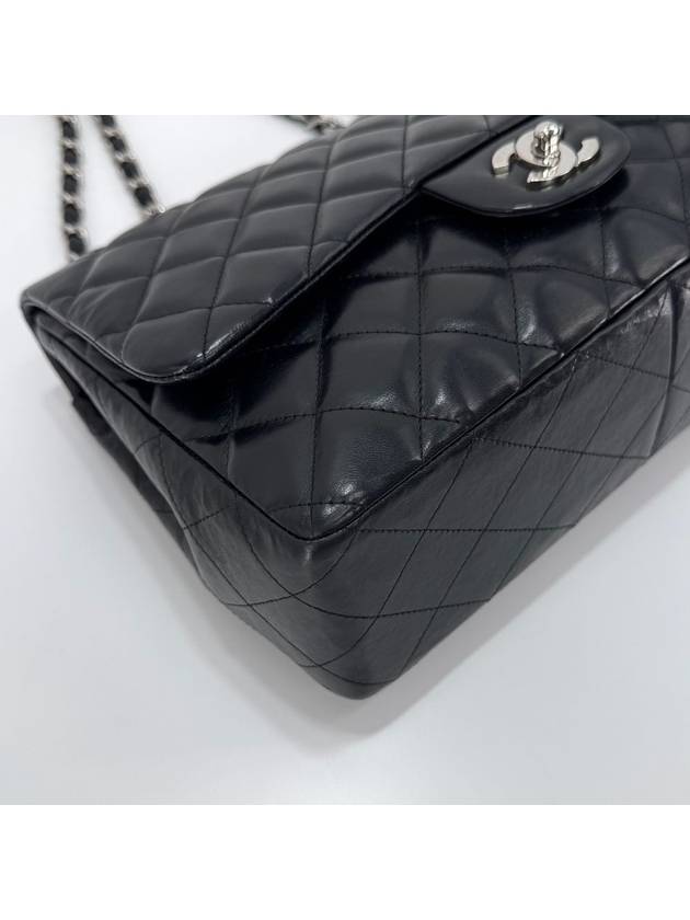 Lambskin classic large silver shoulder bag cross black Chanel