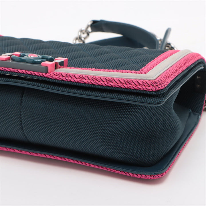 Top Quality Chanel Boy Chain Shoulder Bag in Nylon Navy Pink