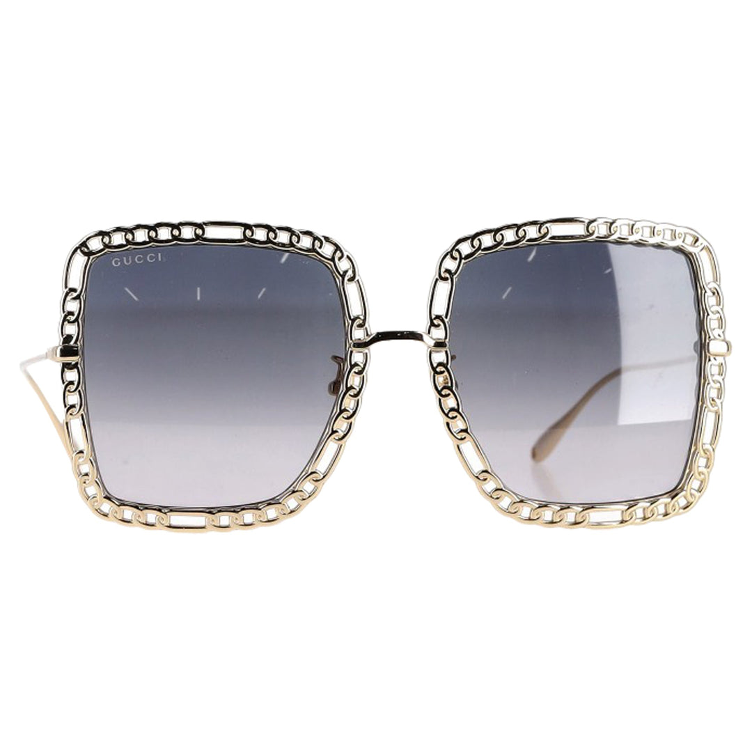 Gucci Tinted Square-Frame Chain Detail Sunglasses in Gold Metal