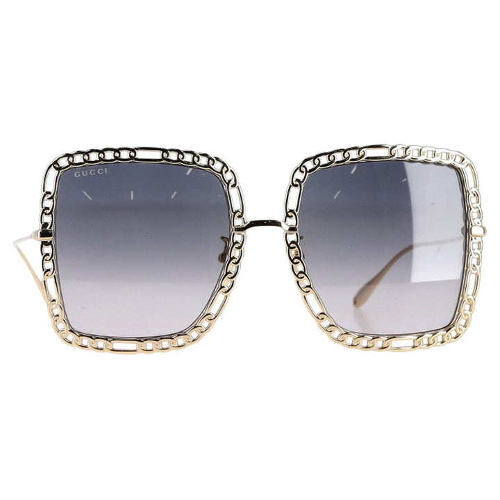 Gucci Tinted Square-Frame Chain Detail Sunglasses in Gold Metal