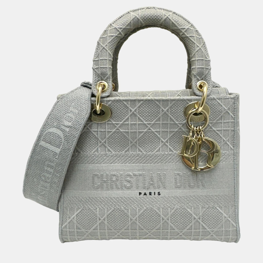 Top quality Dior Grey Canvas Medium Cannage Lady D-Lite Tote Bag