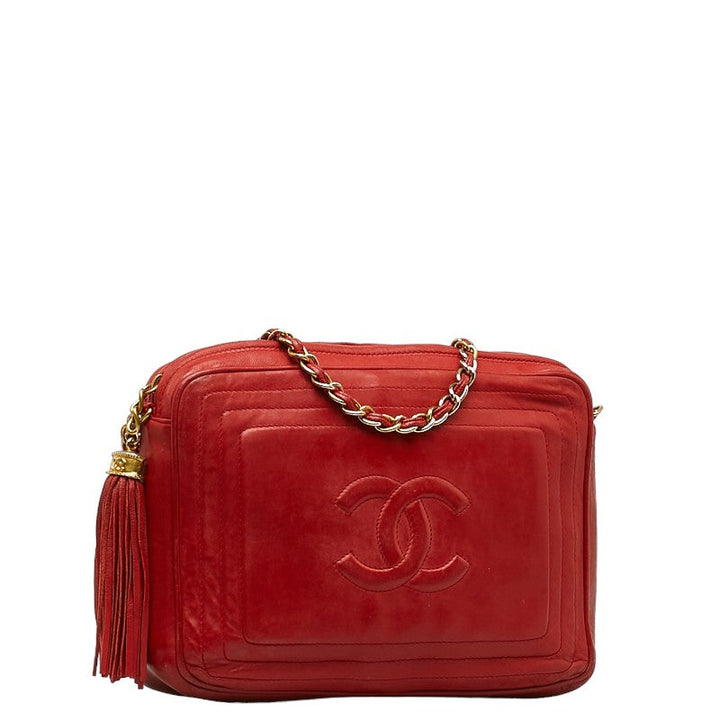Top Quality Chanel Cocomark Tassel Chain  Shoulder Bag Red Leather  CHANEL
