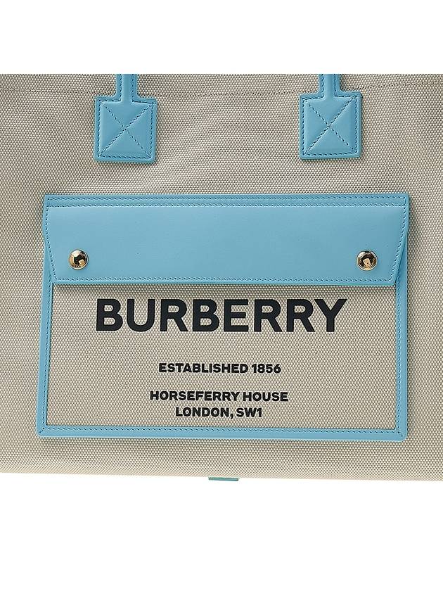 Burberry Freya Logo Print Medium Canvas Tote Bag Natural Blue
