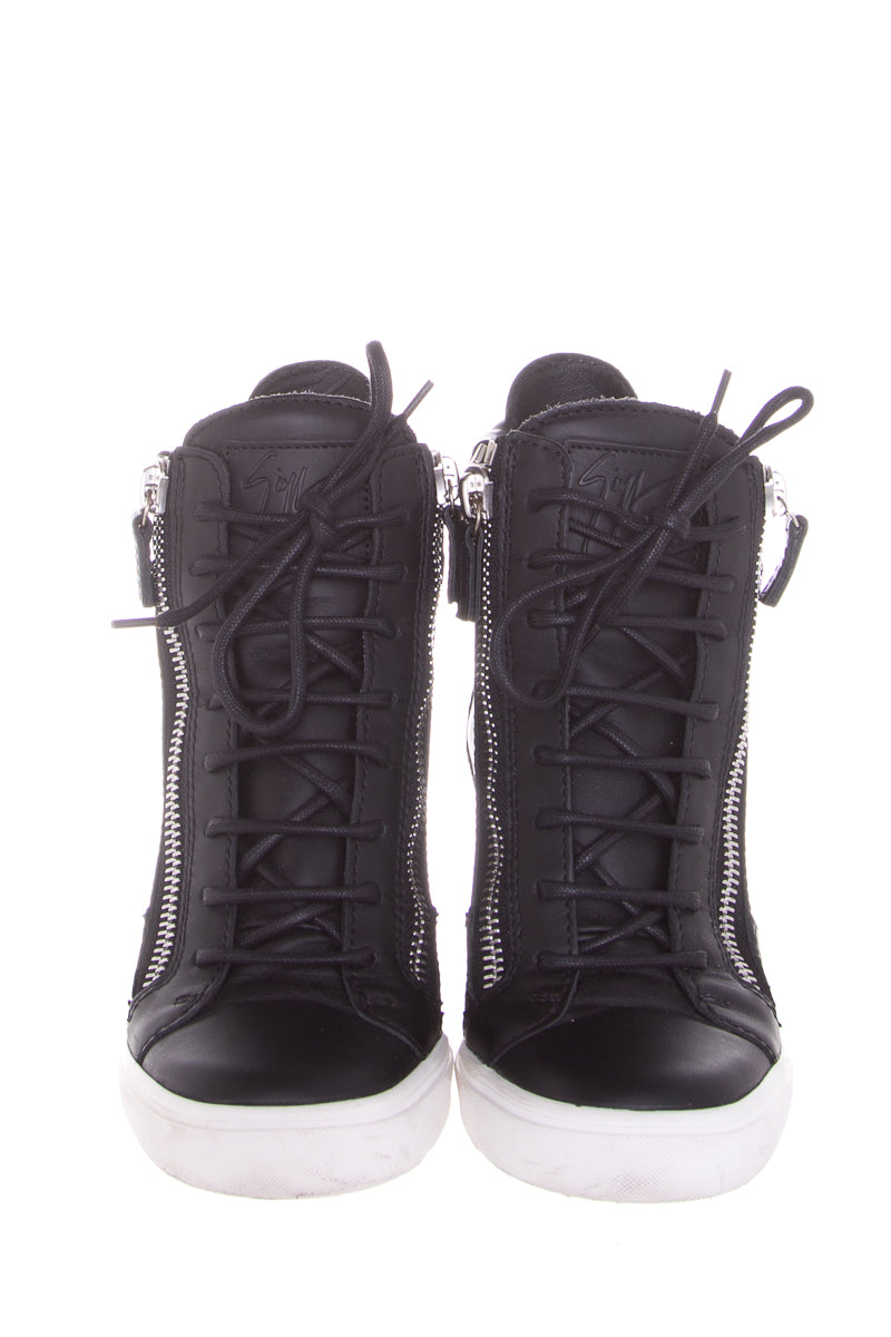 Guiseppe Zanotti Black & Silver Leather Sneaker Wedge SZ 38.5