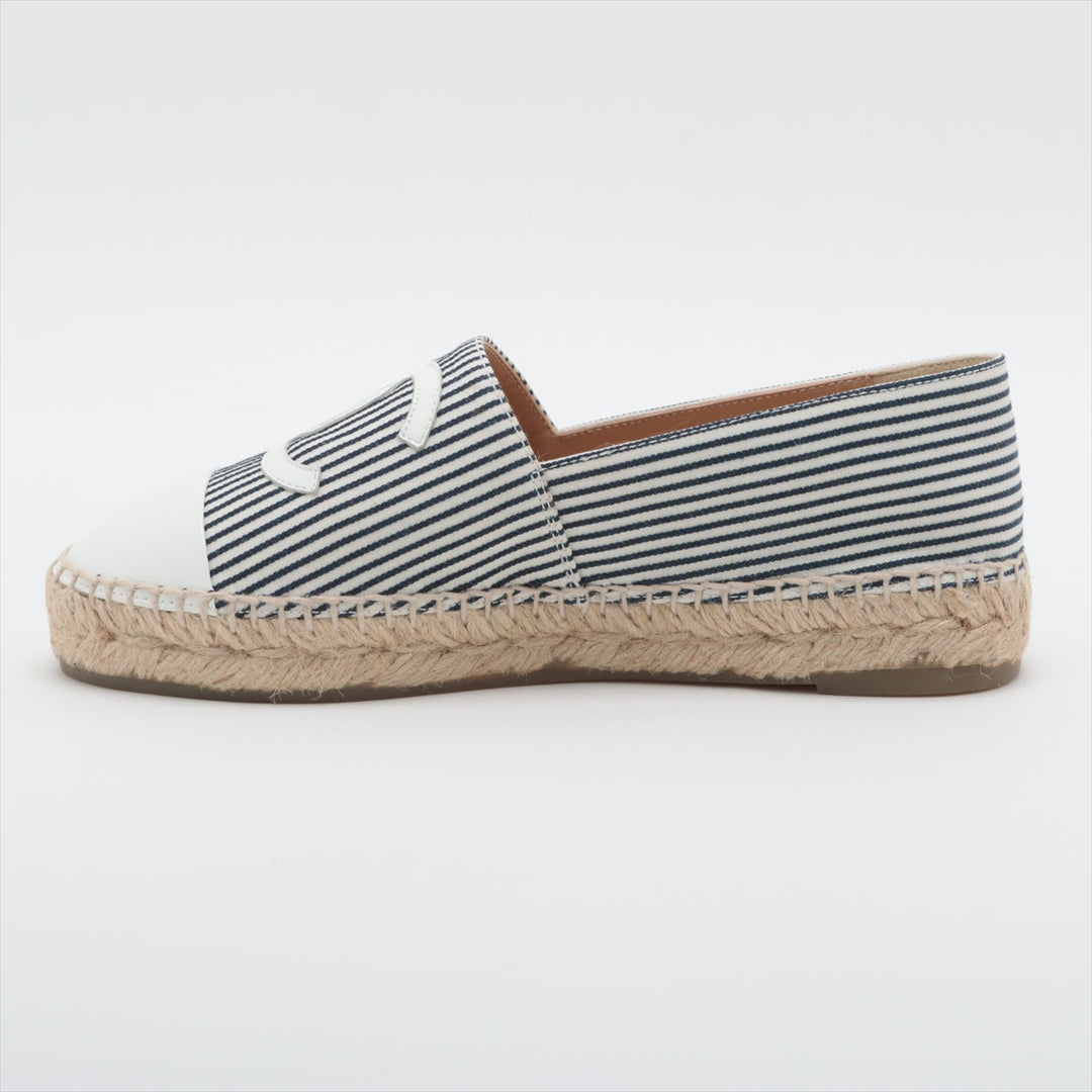 Top Quality Chanel Coco Leather X Fabric Espadrille 35  Navy X White G29762 Stripe  Bag