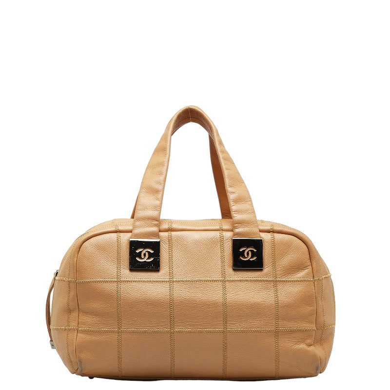 Top Quality Chanel Chocolate Bar Boston Bag Handbag Beige Leather Lady Chanel