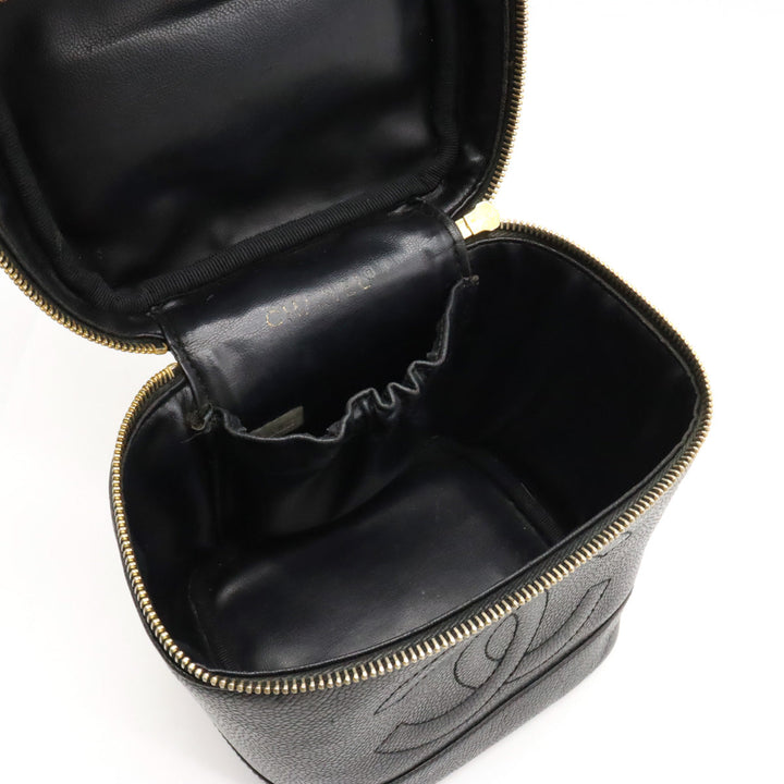 Top Quality Chanel Top Quality Chanel Caviar S Cocomark Vanity Bag Handbag Cosmetic Bag Cosmetic Leather Black Gold  A01998