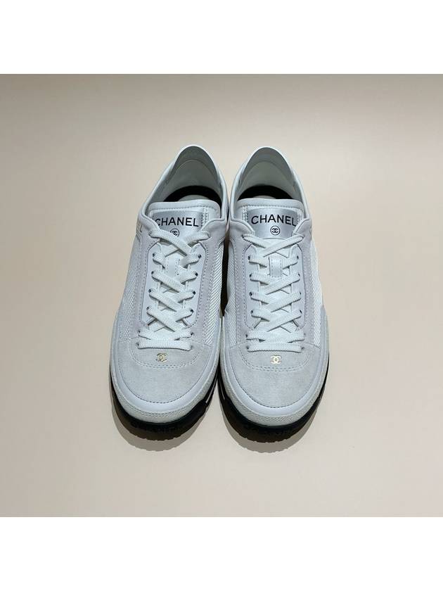 CC Mesh Suede Low Top Sneakers White Chanel