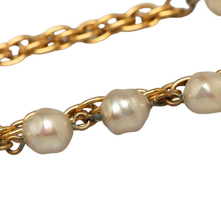 Top Quality Chanel Coco Long Chain Necklace Gold White Mackie Pearl  Chanel