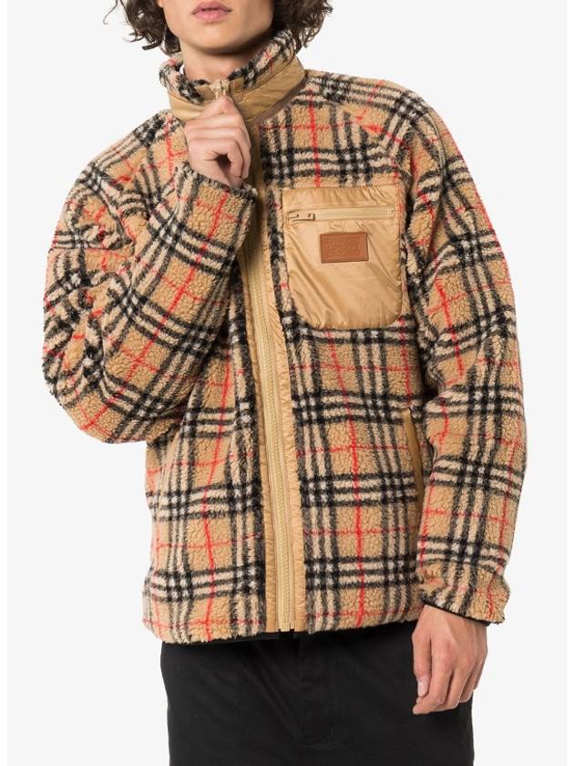 Burberry Men's Wesley Vintage Check Fleece Zip-Up Hoodie Beige