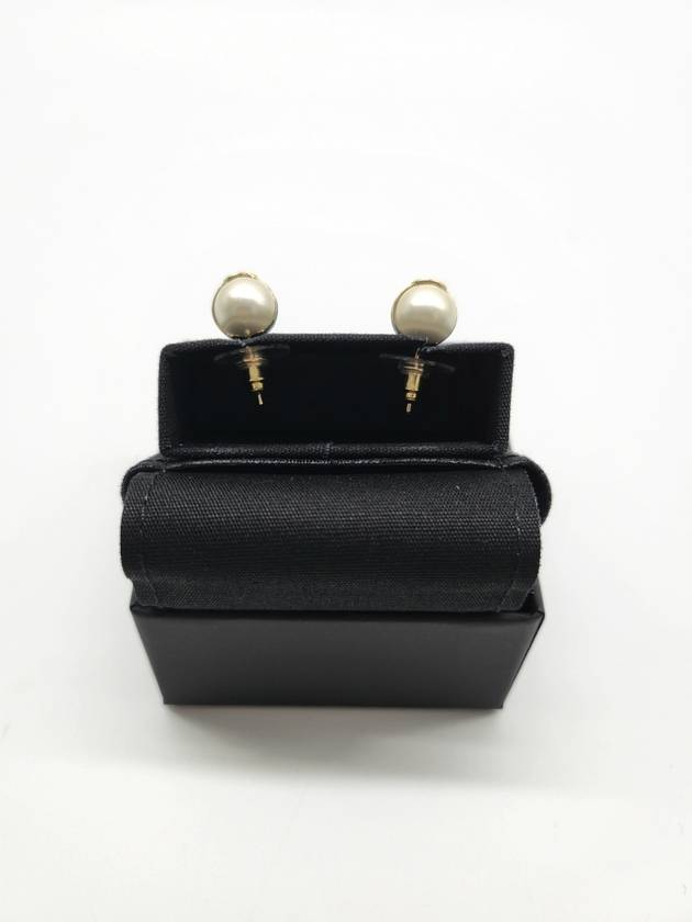 CC Logo Pearl Stud Earrings Black White Chanel