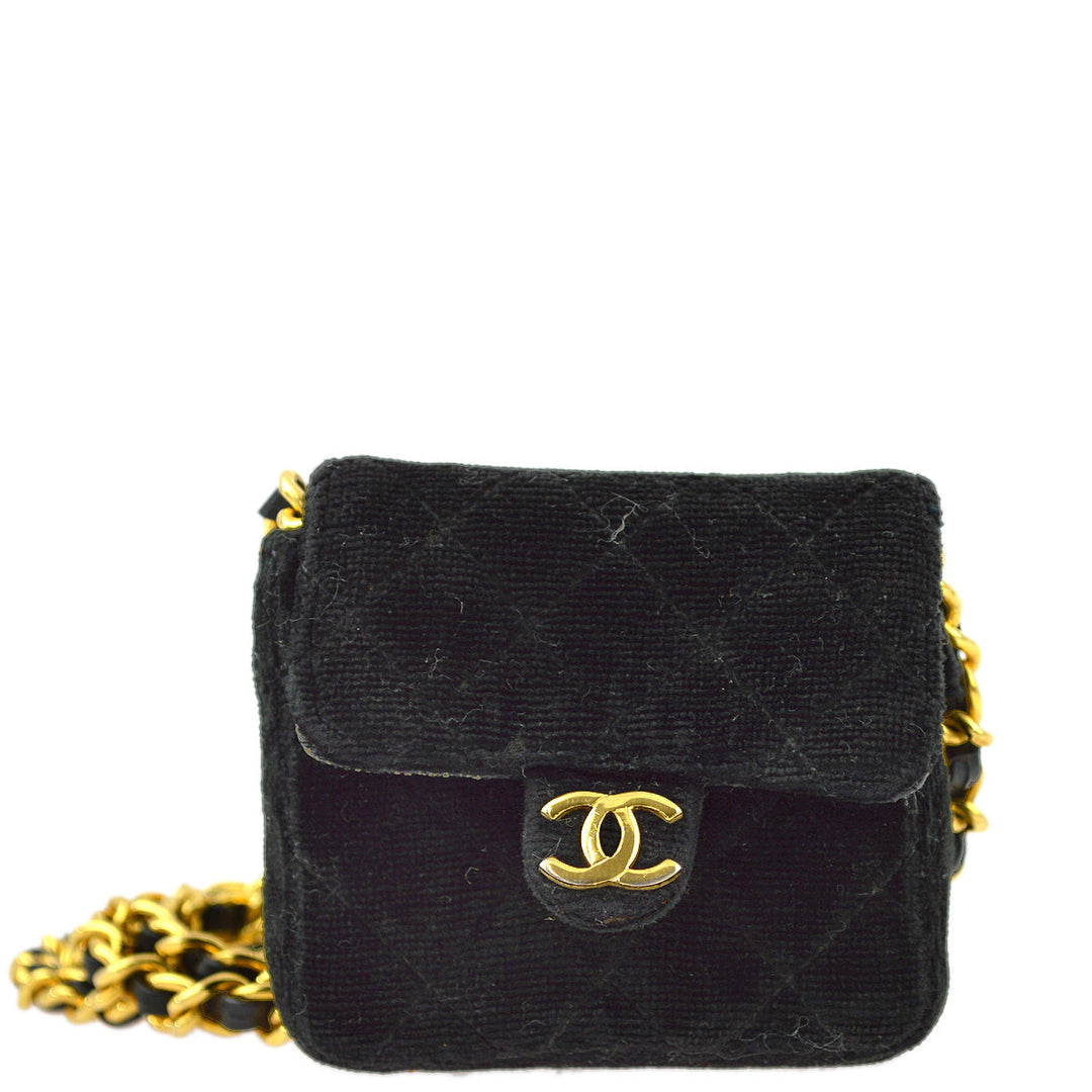 Top Quality Chanel Black Velvet Classic Flap Micro Chain Pochette Pouch