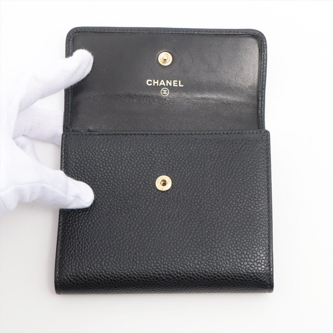 Top Quality Chanel Coco Caviar S Compact Wallet Black Gold  8th