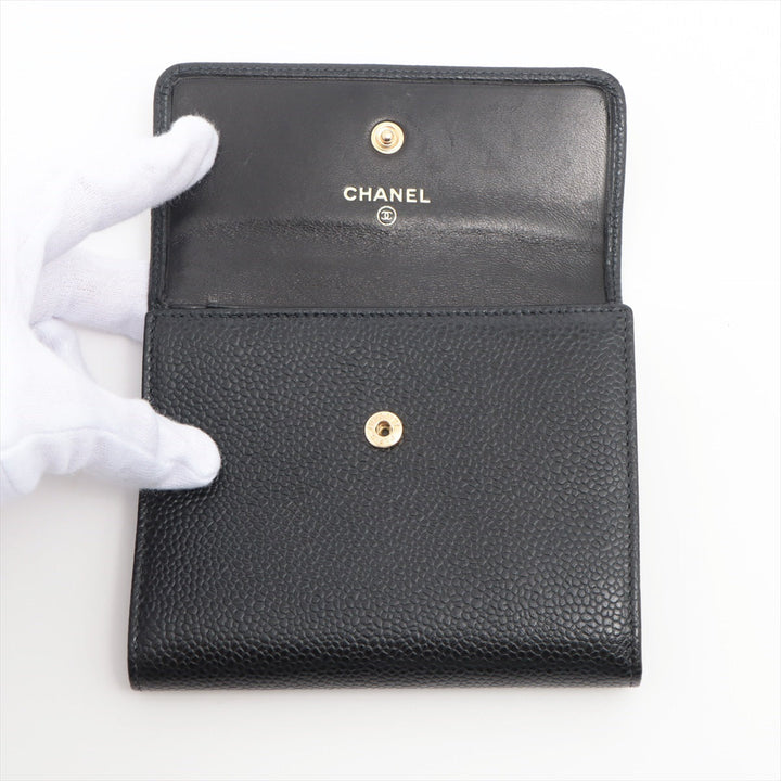 Top Quality Chanel Coco Caviar S Compact Wallet Black Gold  8th