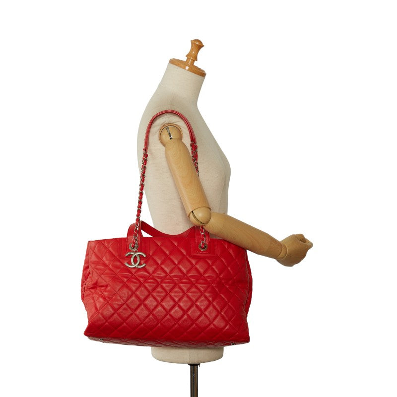 Top Quality Chanel Coco Chain Matrasse Chain Shoulder Bag Tote Red Silver Leather  Chanel