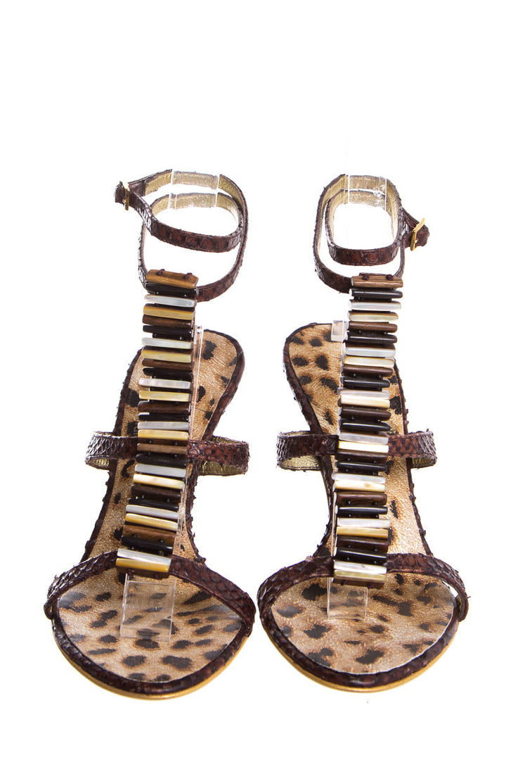 Roberto Cavalli Brown Python Sandals SZ 36