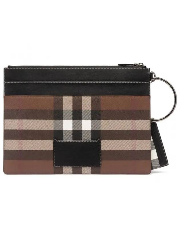 Burberry Check Triple Leather Clutch Bag Brown