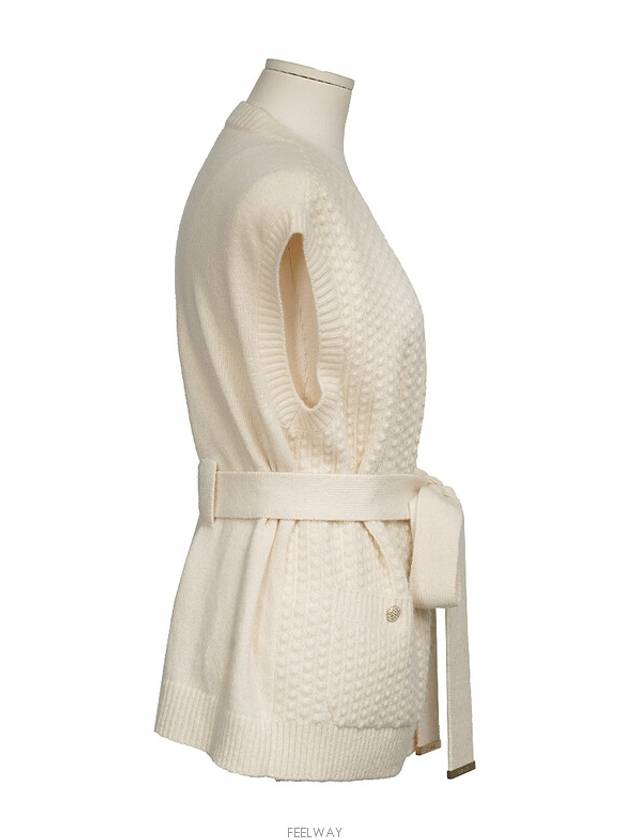 Cashmere sleeveless belted cardigan ivory 36 74344 Chanel