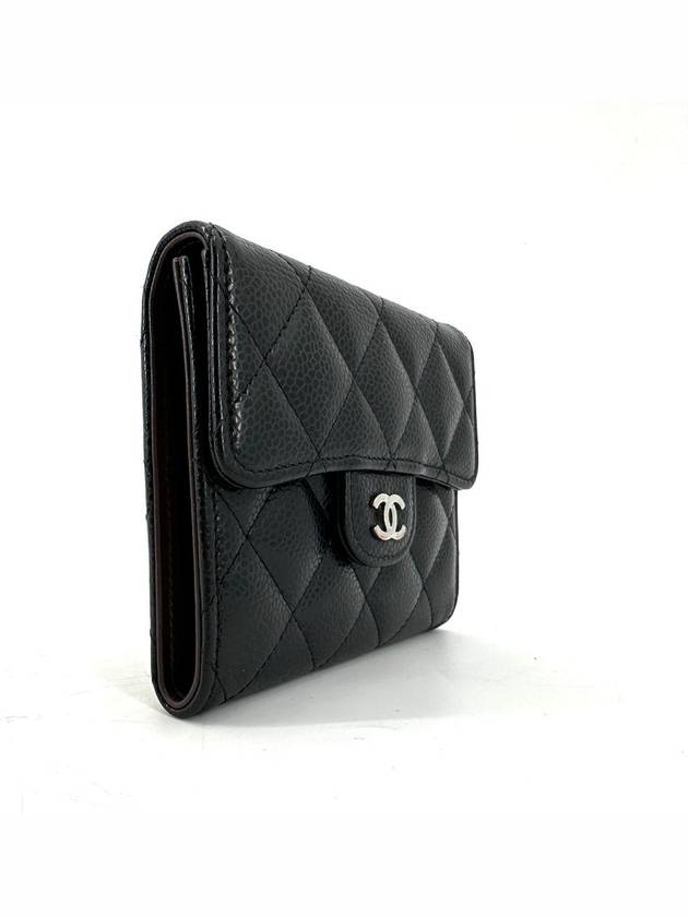 Caviar silver flap bi fold wallet Chanel