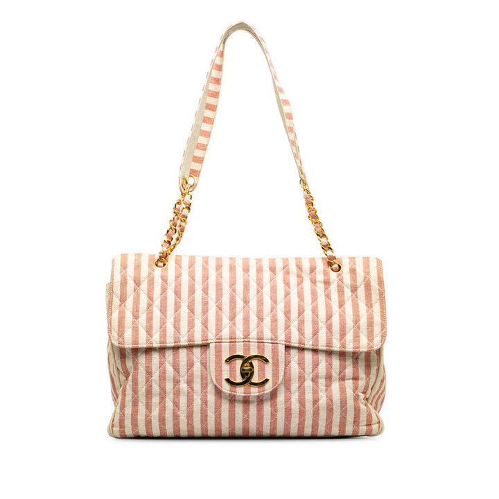 Top Quality Chanel Decamatrace Strip Cocomark Chain Shoulder Bag Pink White Cotton Lady Top Quality Chanel [More]