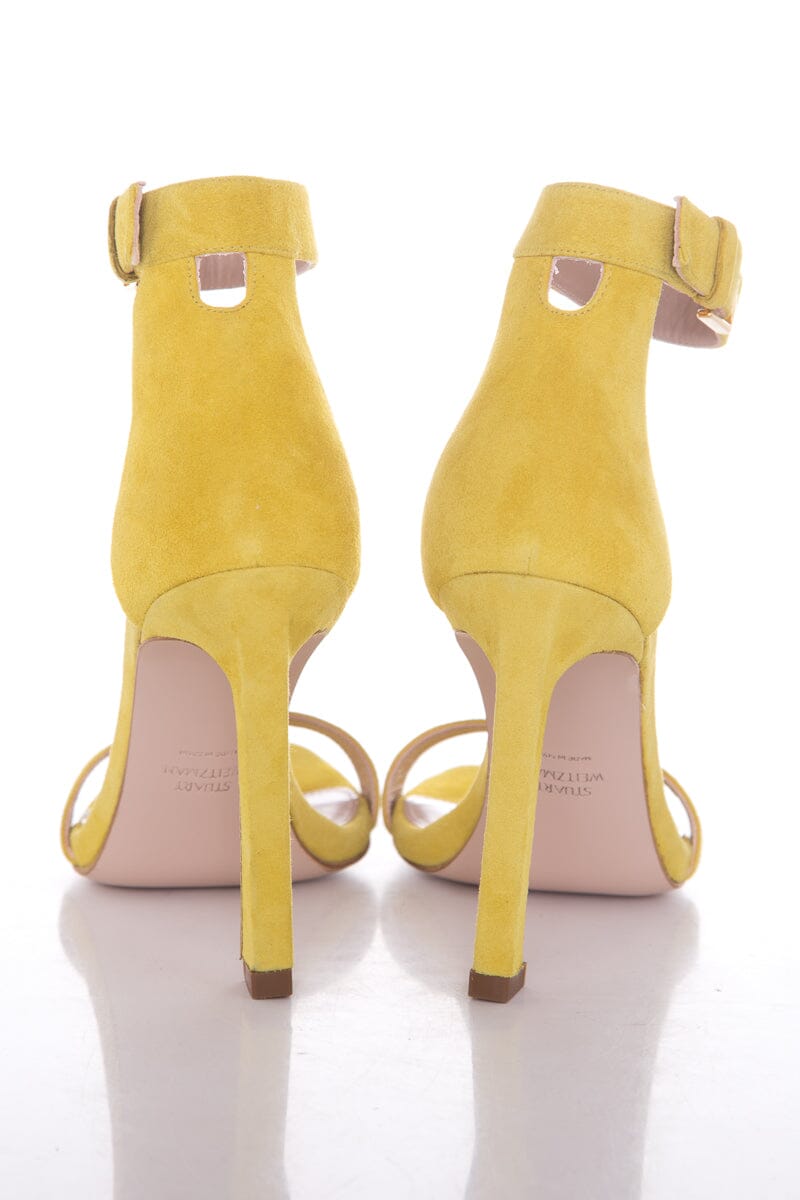 Stuart Weitzman Yellow Square Toe Suede Heels SZ 6