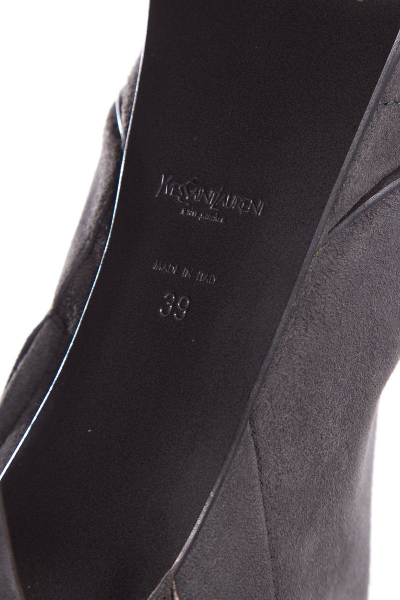 Yves Saint Laurent Grey Suede Knee-High Boots SZ 39
