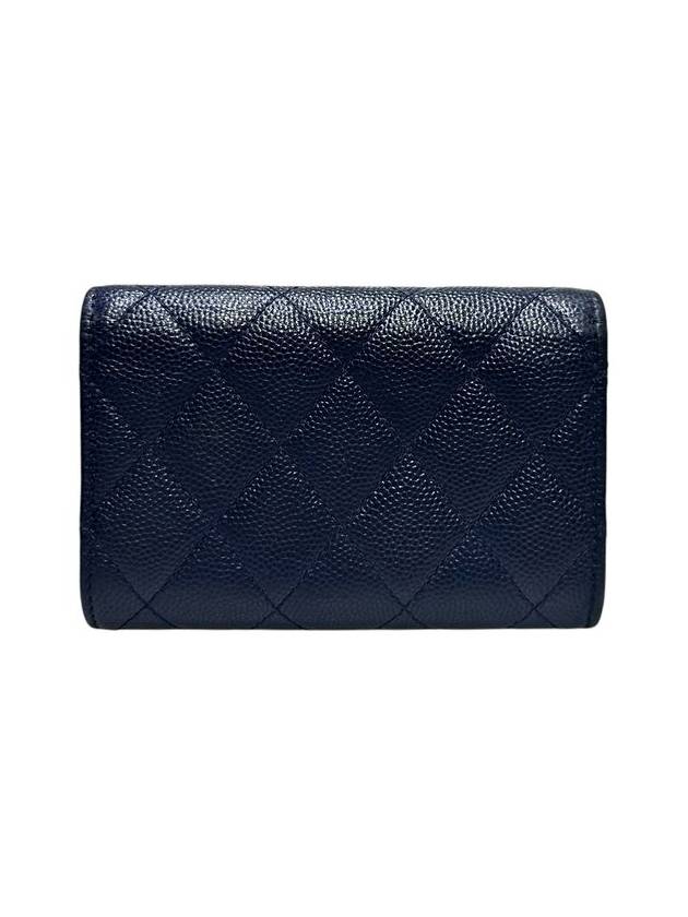 A80799 Navy caviar skin silver snap card holder business wallet Chanel