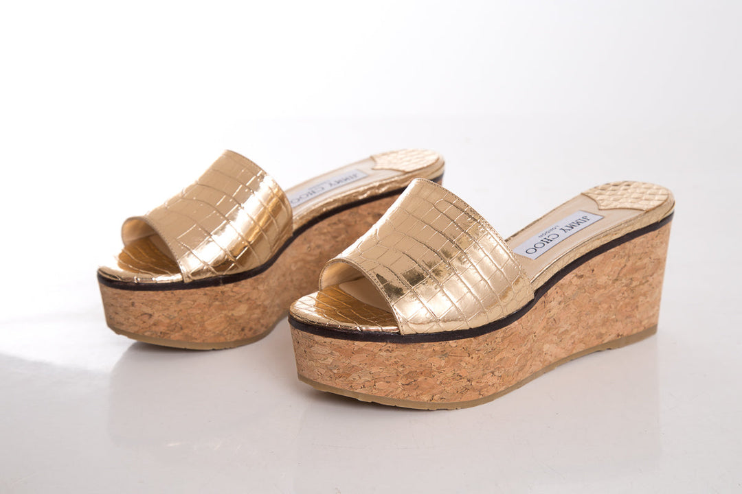 Jimmy Choo Metallic Gold Wedge SZ 36.5