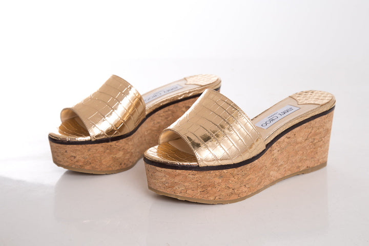 Jimmy Choo Metallic Gold Wedge SZ 36.5