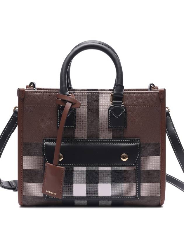 Burberry Checked Freya Leather Mini Tote Bag Brown