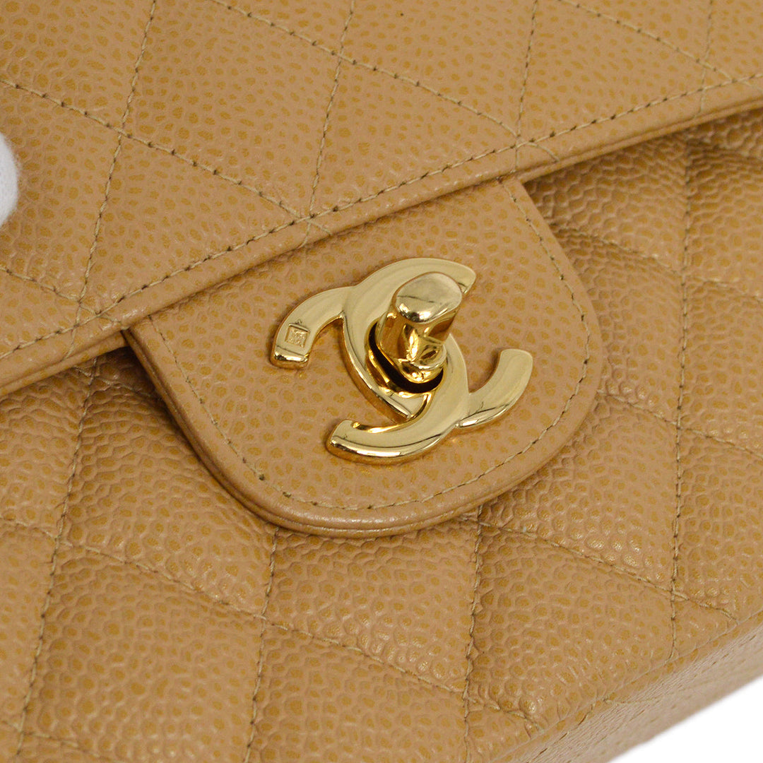 Top Quality Chanel Beige Caviar Medium Classic Double Flap Shoulder Bag
