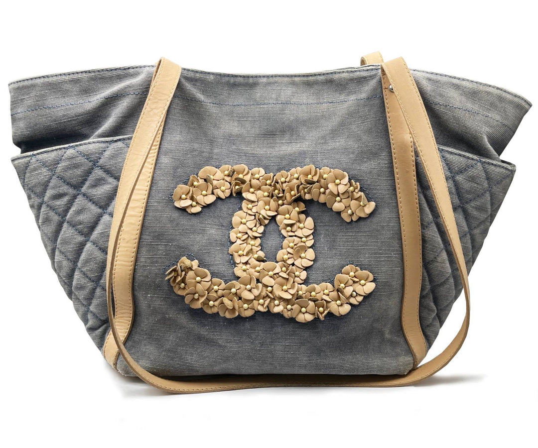 Chanel Washed Denim Leather CC Flower Tote Crossbody
