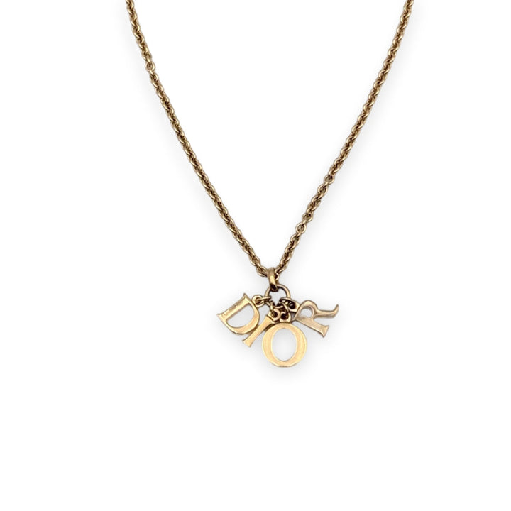 CHRISTIAN Top quality Dior Gold Metal Dangling Letters Logo Necklace