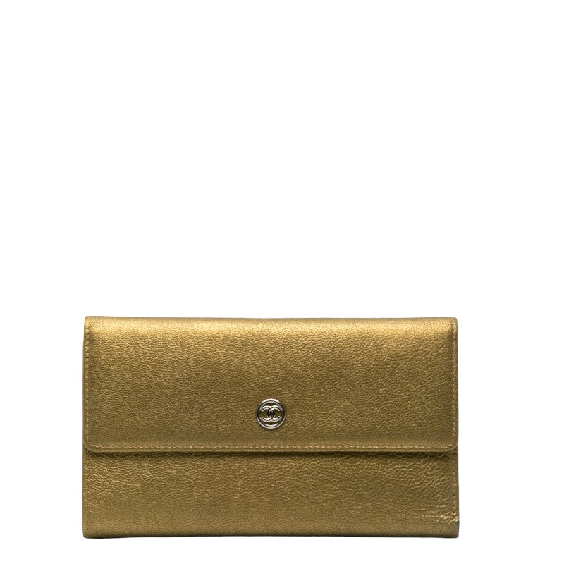 Top Quality Chanel Cocomark Three Folded Wallet Long Wallet Metal Curry Leather  CHANEL