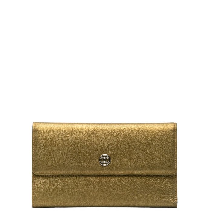Top Quality Chanel Cocomark Three Folded Wallet Long Wallet Metal Curry Leather  CHANEL