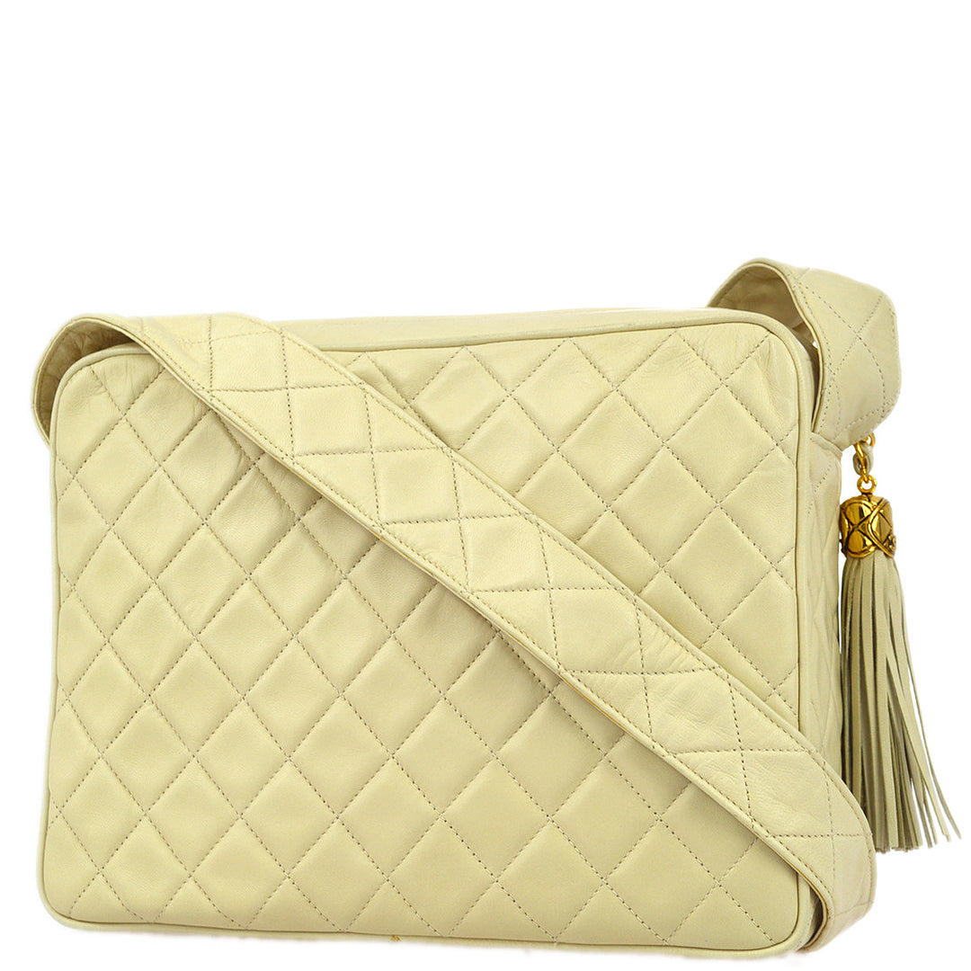 Top Quality Chanel 1989-1991 Ivory Lambskin Camera Bag Large